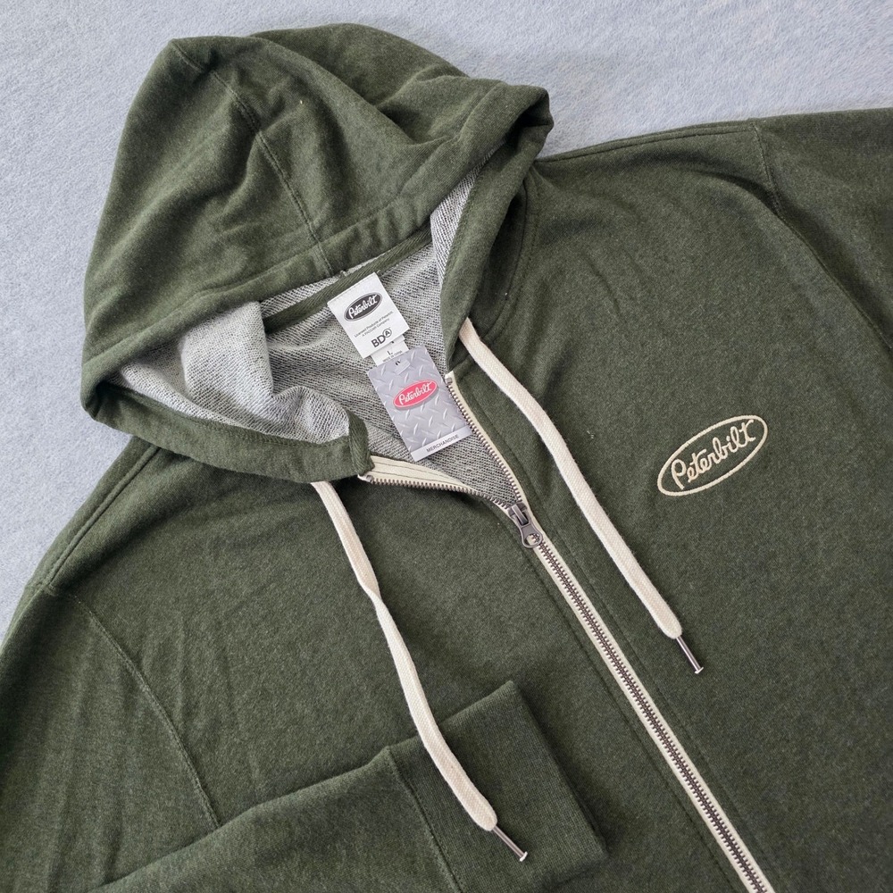 Peterbilt Mens Full Zip Hoodie Olive Green Heather Embroidered Logo Large New
